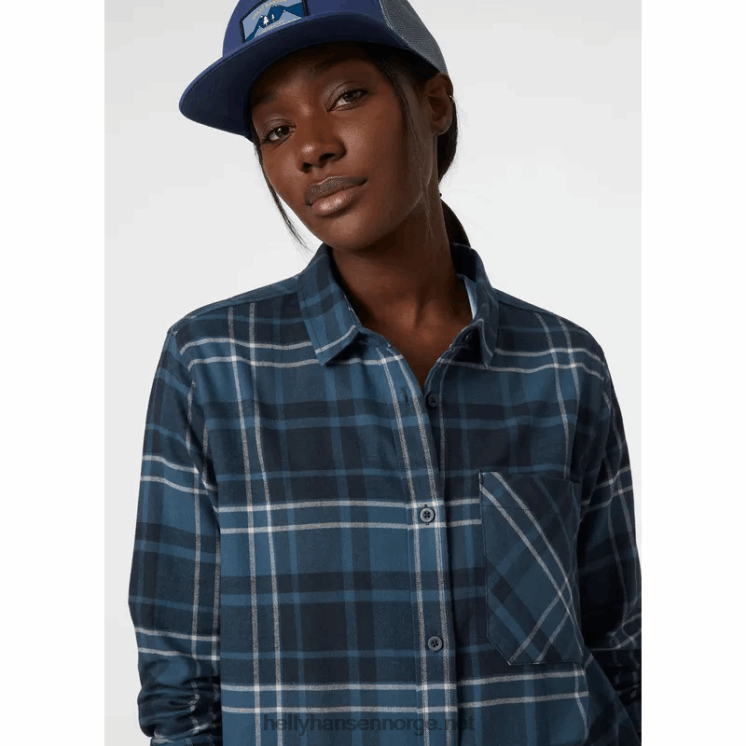kvinner lokka økologisk flanell langermet skjorte Helly-Hansen F6TJ02030 dyp fjord